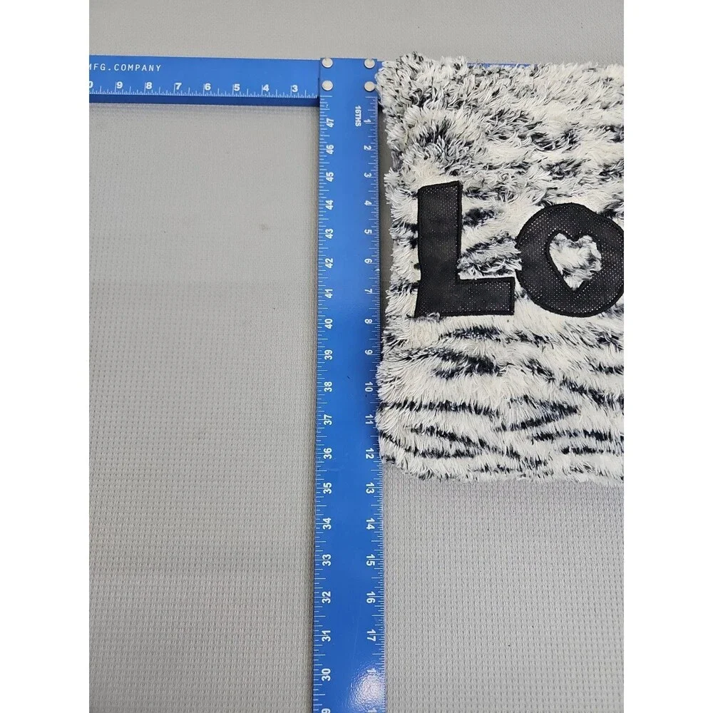 Zebra print Love pillow faux fur silky very soft black white fuzzy 12X12